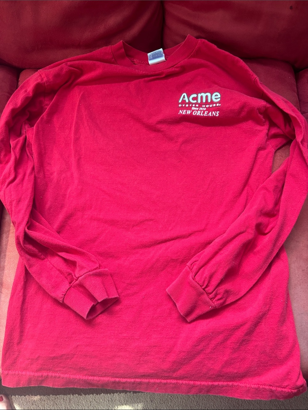 ACME Long-Sleeve Tee in Bright Red with Chest Logo